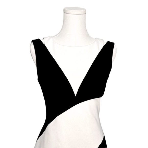 Karen Millen Black White Color Block Ponte Roma Bodycon Sleeveless Dress Size 6 - Picture 2 of 10
